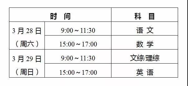 2020年中考省级统考、全省高三质检测试时间确定