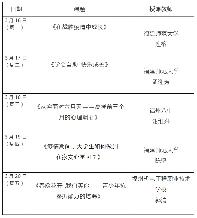 第四周福建省小学“空中课堂”课表来啦！