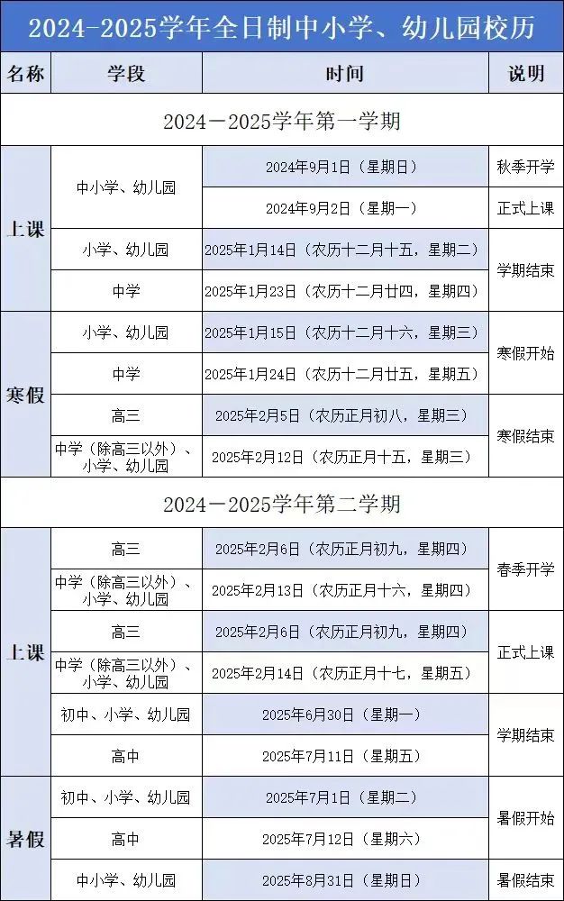 刚刚！寒假、春季开学时间定了！
