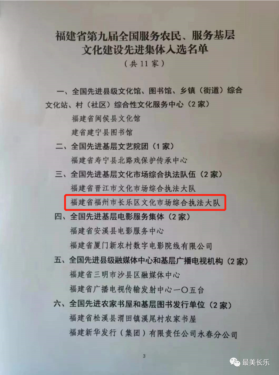 全市唯一！长乐一集体获国家级荣誉